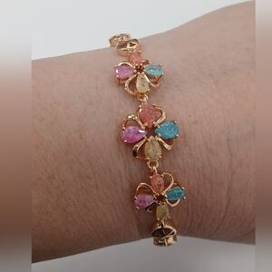 New 18k Rose Gold Plated Galaxy Candy Stone Multicolor Floral Bracelet